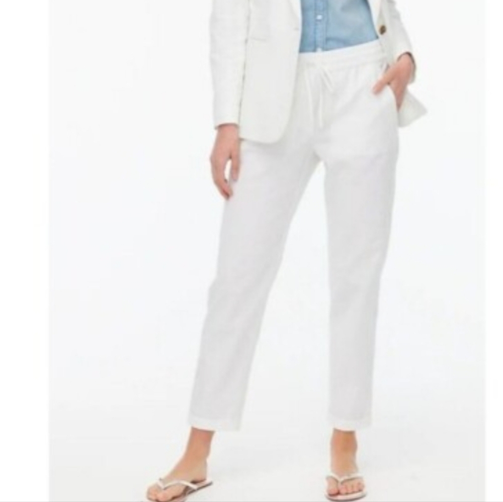 J. Crew White Linen Pants Tapered Leg Size 6